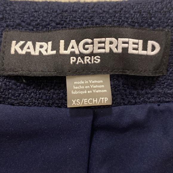 KARL LAGERFELD Women's Tweed Open Front Jacket navy - Picture 4 of 9